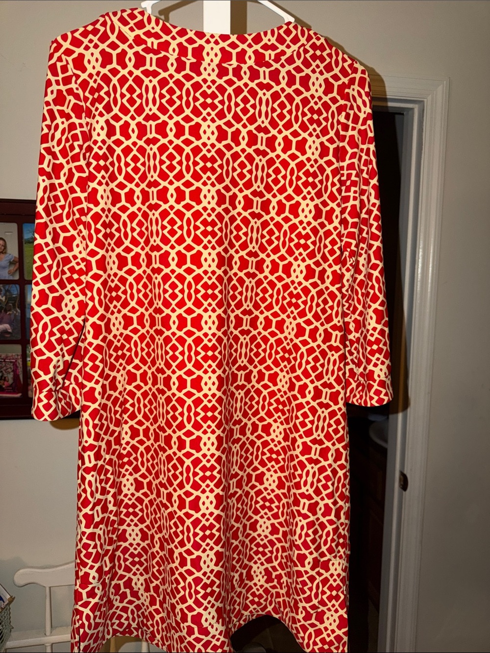 Jude Connally Red and Cream Geometric Shift Dress - Picture 2 of 4